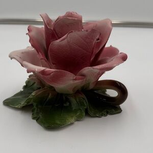 Vintage Italian Ceramic Pink Rose Flower Figurine Made in Italy